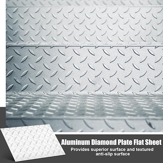 1pcs Diamond Plate Sheet Metal Heavy Duty Tread Aluminum Sheet Diamond Tread Plate for Wall Covering, Cargo Trailer, RV and More (9'' X 12'' X 0.08'',Silver)