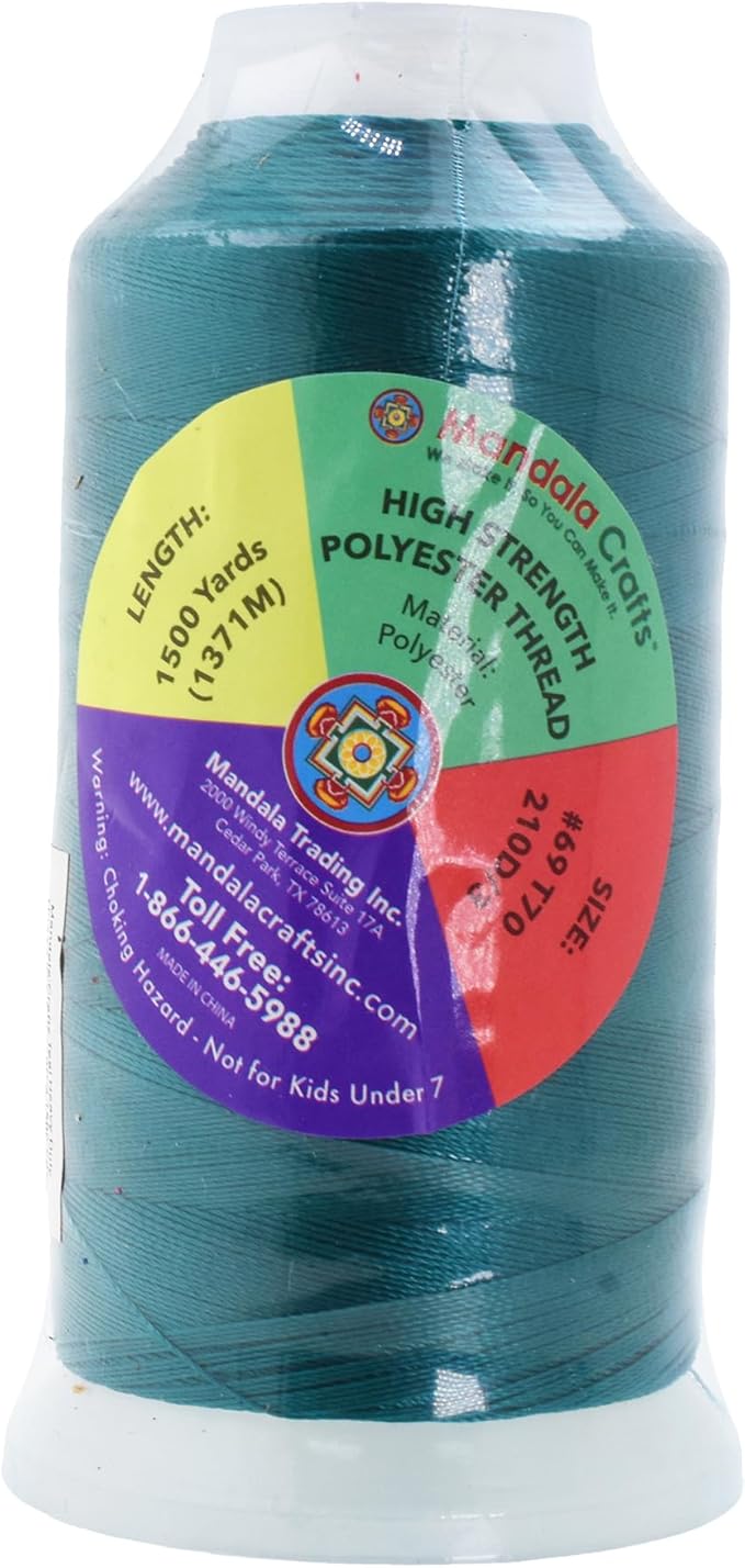 Mandala Crafts Teal Heavy Duty Thread -1500 Yds Tex 70 Thread for Sewing Drapery Jeans Leather Hair - Bonded Polyester Thread Outdoor Marine Upholstery Threads
