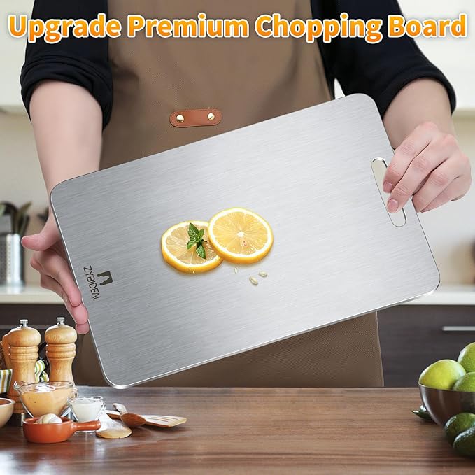 Pure Titanium Cutting Board, Stainless Cutting Boards for Kitchen, Double-Sided Food Grade Chopping for Meat, Vegetable & Fruit (9 * 13)