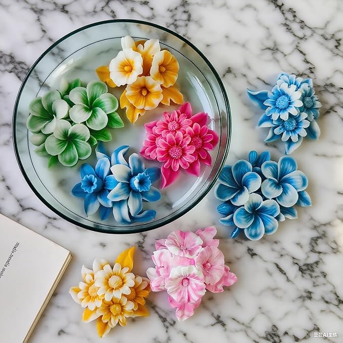4PCS Flower Silicone Mold 3D Cute Flower Resin Candle Molds for Candle Making Sun Flowe Daffodils Petunia Plumeria Flowe Silicone Mold Resin Aromatherapy Gypsum Wax Soap Clay Craft