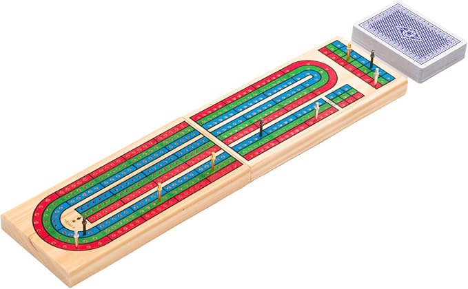 Regal Games Cribbage Board Game Set w/Storage - Fun Table Game with Wooden Board for Adults & Kids - 9 Metal Pegs, Deck of Playing Cards & 2-4 Player Games - Ideal for Game Night, Travel (Ages 8+)
