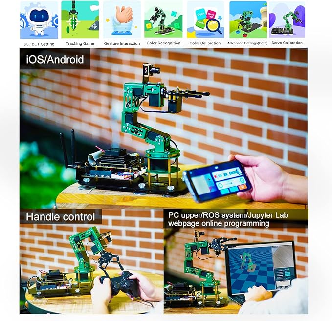 Yahboom Robotics Arm Kit 6DOF with RaspberryPi 5-4GB RAM AI Programmable Electronic DIY Robot Hand Building for Adults ROS Open Source with Gripper(DOFBOT-Pi5-4GB)