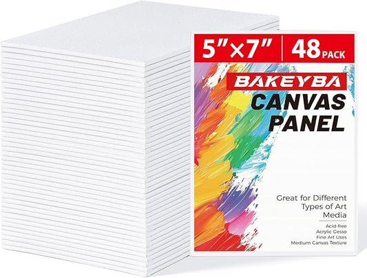 48 Pack, 5x7 Inch Small Painting Canvas Boards for Kids, 100% Cotton White Blank Canvas Panels, Art Supplies for Acrylics Oil Watercolor Tempera Paints