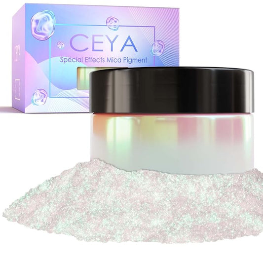 Ceya Interference Mica Powder, 1.8oz/ 50g Ghost Green Chrome Nail Powder, Cosmetic Grade Pearlescent Effect Color Shift Pigment for Epoxy Resin, Makeup, Nail Polish, Soap Candle Making, Slime, Paint