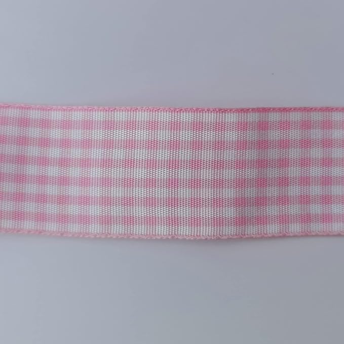 Pink and White Gingham Ribbon - 25 Yards Each Roll - 100% Polyester (1", Pink)