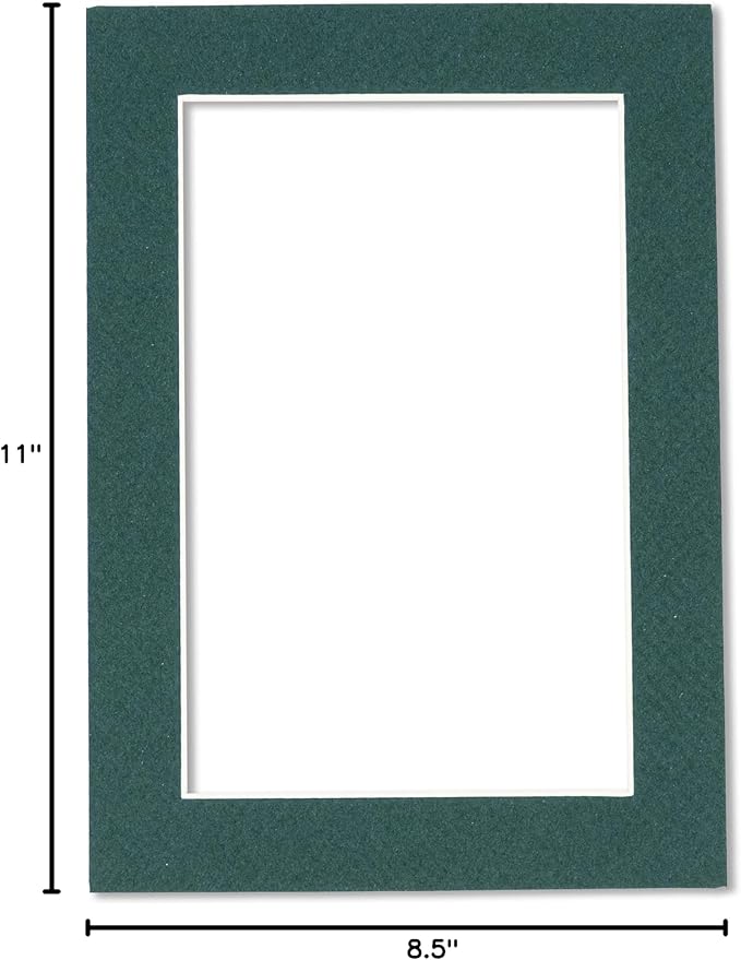 Pack of 25 Acid Free 8.5x11 Mats Bevel Cut for 7x9 Photos - Forest Green Precut Matboards With Backing Boards and Clear Photo Mat Bags For Pictures, Photos, Framing - 4-ply Thickness