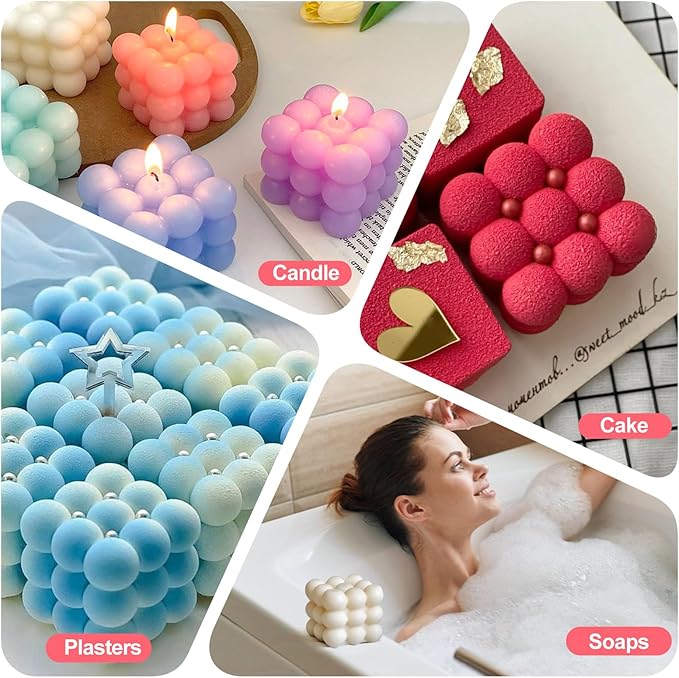 3D Bubble Candle Molds,6 Cavity Cube Candle Molds Soap Mold Candle Wax Mold,for Baking Chocolate Dessert Mousse Cake Ice Cream and Making Soap Wax
