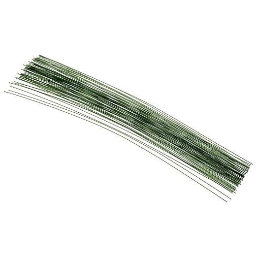 PATIKIL 22 Gauge 16" Floral Stem Wire, 100 Pcs Paper Wrapped Iron Artificial Flower Stem Accessories for DIY Bouquet Stem and Craft Decoration, Dark Green
