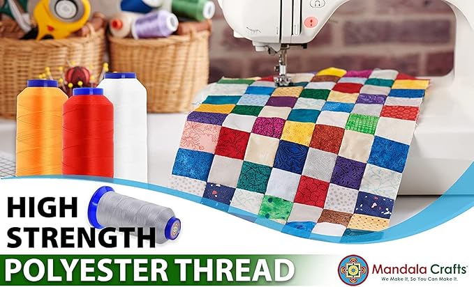 Mandala Crafts White Heavy Duty Thread -1500 Yds Tex 90 Thread for Sewing Drapery Jeans Leather Hair - Bonded Polyester Thread Outdoor Marine Upholstery Threads