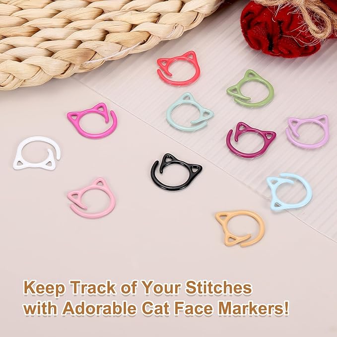 PATIKIL Cat Crochet Stitch Markers, 12 Pack Stitch Marker for Knitting Crocheting Supplies Cute Metal Spiral Knit Clip Ring Counters for Crochet Yarn DIY Crafts, Dusty Pink