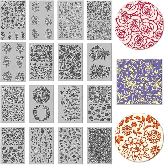 CHGCRAFT 16 Sheets 16 Styles Plants Butterflies Wildflowers Polymer Clay Texture Mat Modeling Pattern Pad Leaves Flowers Texture Sheets for Polymer Clay Making Earrings Jewelry Tools, 4×2.6 inch