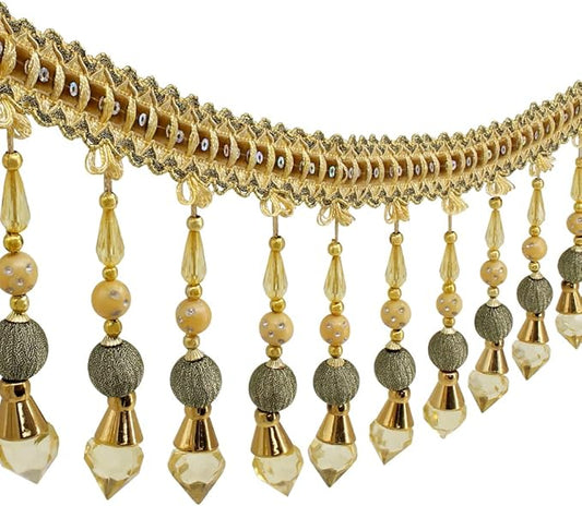 3yards Beading Fringe Trimming Long Beads Tassel Curtain Trim Ribbon Trim for Cover Edge Decorative (Gold)