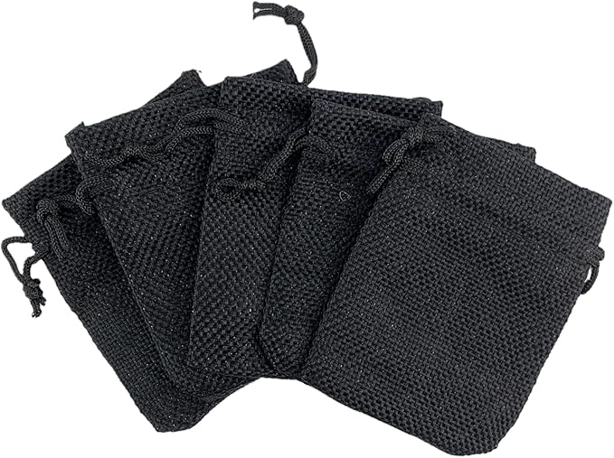 Palmhomee Pack of 25 Burlap Gift Bags with Drawstring Linen Jewelry Pouches Wedding Hessian Jute Bags for Birthday and Treat Pouches Party Wedding Favors Gift (3.6x4.8 Inch, Black)