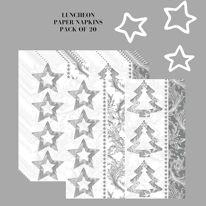 20-ct 13x13 Christmas Paper Decoupage Napkins, 3-Ply Servilletas Tissue Napkin for Dinner and Parties, Disposable Napkins (Trees Pattern)