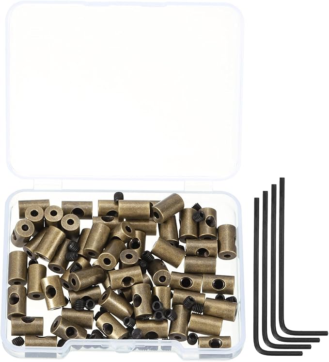 MECCANIXITY 50 Pcs Metal Locking Pin Backs, Locking Pin Keepers Clasp 9mm(H) with 4 Wrench Replacement in Storage Case for Badge, Brooch, Copper Tone