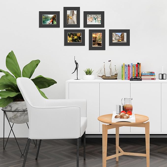 Mat Board Center, Pack of 25, 8x10 for 5x7 Black Mats - Acid Free, 4-ply Thickness, White Core - for Pictures, Photos, Framing