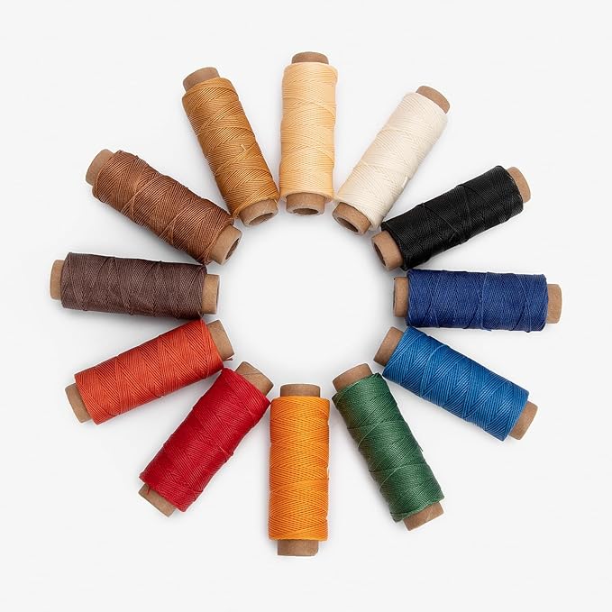 WUTA Leather Waxed Thread Round Polyester Sewing Threads with 12 Pcs Needles and Storage Bag Leather Craft Hand Stitching Line DIY Bracelet Thread Repair Work Cord (0.55mm