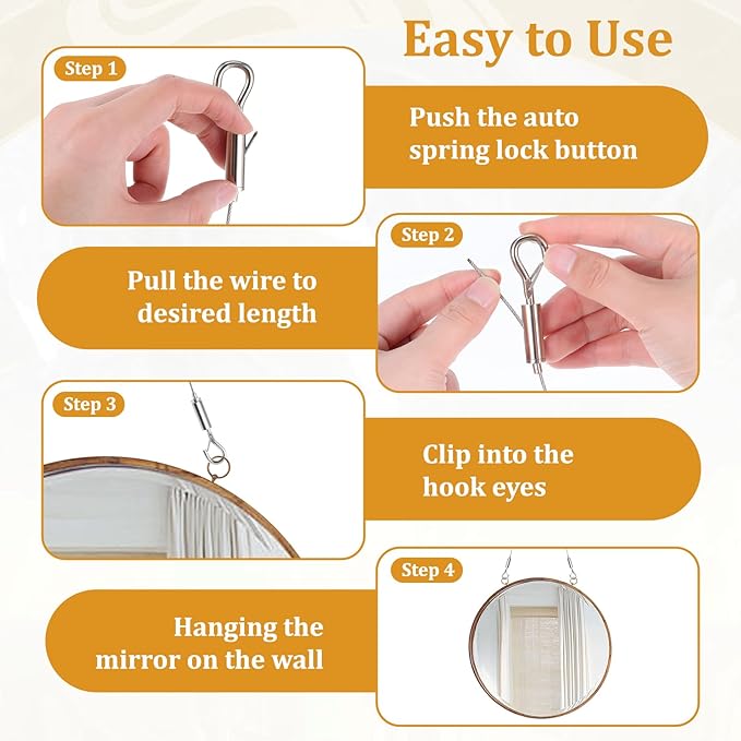 6PCS Heavy Duty Picture Hanging Wire 9.8ft X 1.5mm Mirror Frame Hanging Kit Adjustable Stainless Steel Rope for Pictures, Mirrors, Frames, Artwork, Light Lamp and Billboards, Supports up to 66lbs
