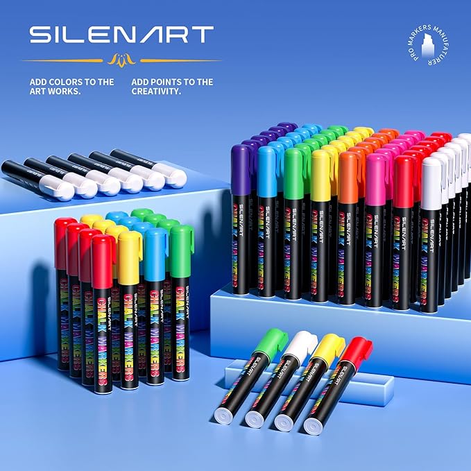 SILENART Orange Chalk Markers 2 Pack - Orange Dry Erase Markers Pen - Liquid Chalk Markers for Chalkboard, Window, Glass, Mirror, Blackboard