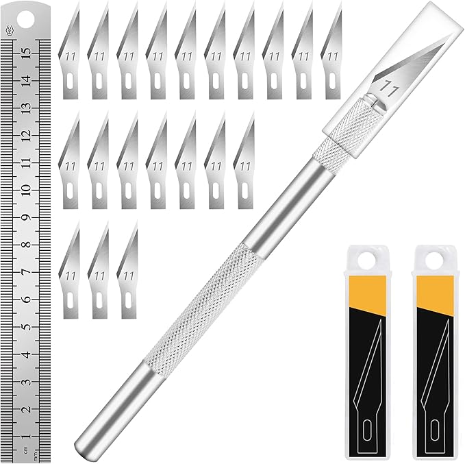 DIYSELF 1PCS Hobby Knife with Safety Cap and Ruler and 20PCS Craft Knife Blades for Crafting