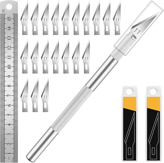DIYSELF 1PCS Hobby Knife with Safety Cap and Ruler and 20PCS Craft Knife Blades for Crafting