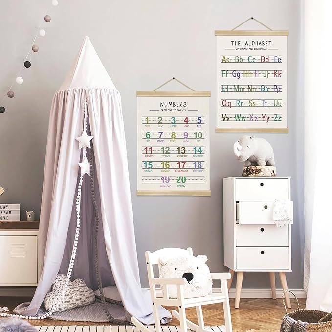 Alphabet and Numbers Wall Chart Set of 2 ,Kids Educational Posters,ABC and 1-20 Number Learning Banners for Toddlers, Preschool Classroom, Nursery, Playroom Decor 14 x 18.5 Inch(Colorful)