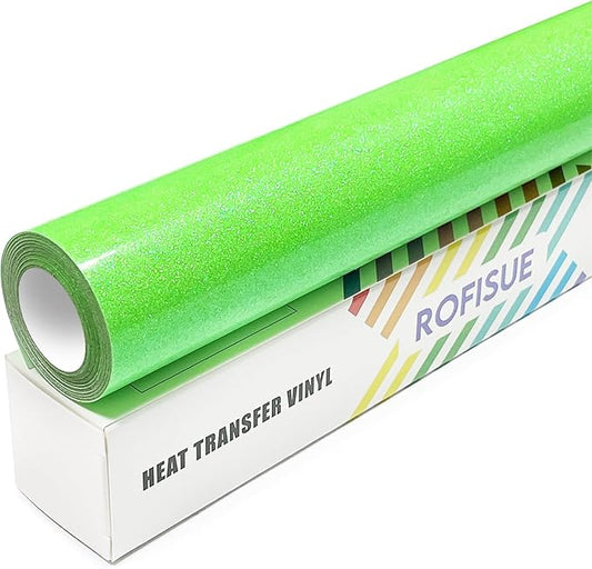Fluorescent Green Glitter HTV Heat Transfer Vinyl 12" x6FT Glitter Vinyl for T Shirts Easy to Cut and Weed Compatible with All Cutter Machines HTV Vinyl Iron on for Cricut(Fluorescent Green)