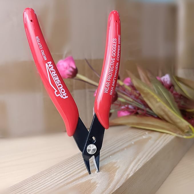 170 Wire Cutters, 10 PACK, 5 Inch Micro Flush Cutter, HOUSERAN Small Wire Cutters Spring Loaded Cutting Pliers, Side Cutters, Diagoanl Cutters for Jewelry Making, Models, Zip Ties Plastic Wire Snips