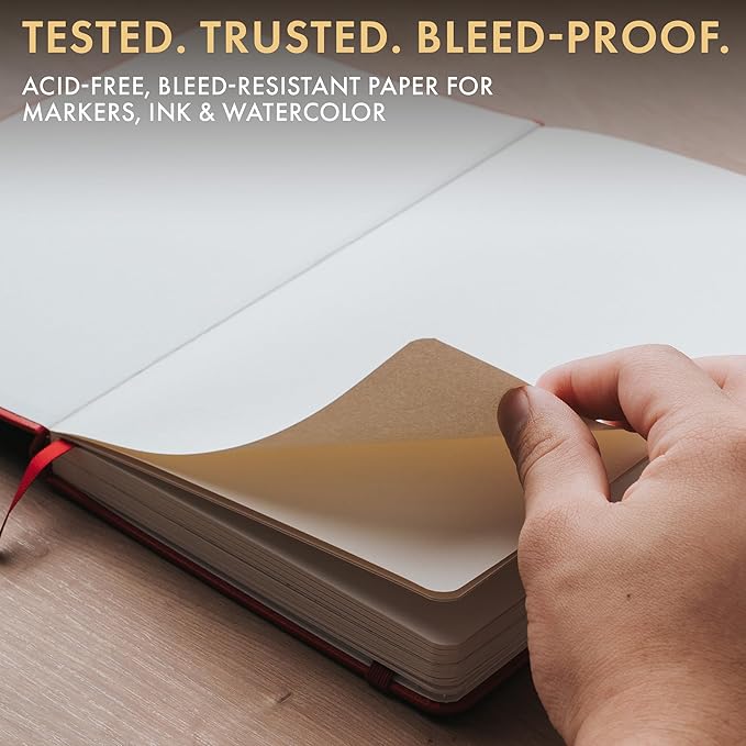 Wordsworth & Black A5 Mixed Media Journal 96 Mix Pages, Hardcover Leather, 190 GSM Paper, Journaling Notebook for Work & Sketching, Journals for Women, Men - Gifts Box Included Red
