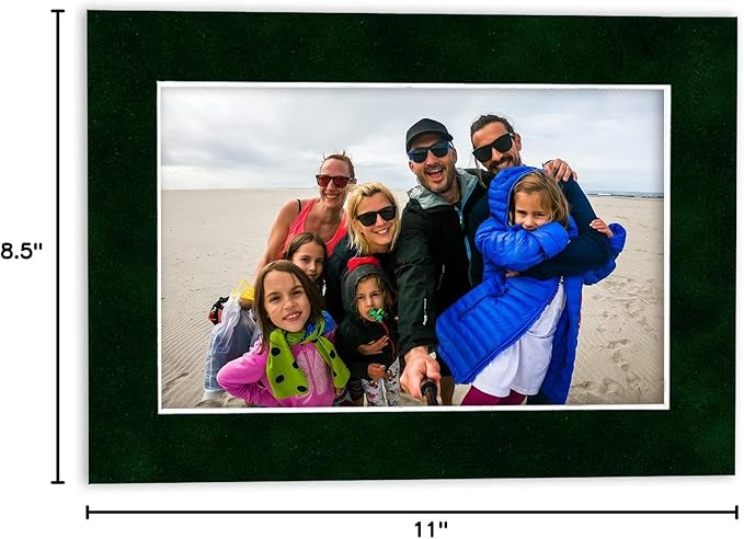 Poster Palooza 8.5x11 Mat Bevel Cut for 7x9 Photos - Acid Free Green Suede Precut Matboard - For Pictures, Photos, Framing - 4-ply Thickness