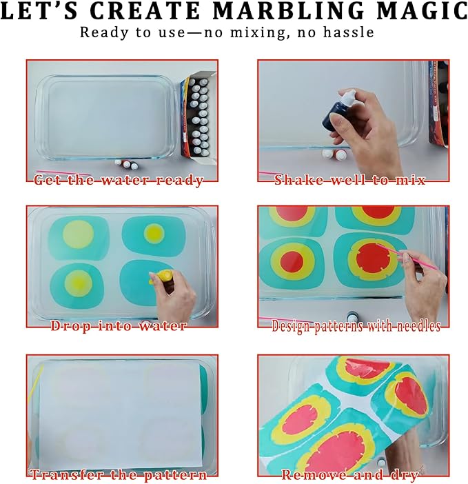 JAJADO 27 Pcs Water Marbling Paint Kit, Water Paint Marbling Ink & Turkish Marble Pattern Acrylic Pouring Floating Paint Art & Crafts Gifts for Christmas, Halloween, Birthday