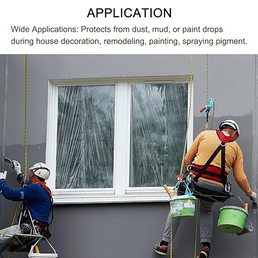 uxcell Pre-Taped Masking Film, 4.9ft x 82ft Plastic Paint Drop Cloth with Medium-Tack Painters Tape for Painting Spraying Protection Blue Film 3Pcs