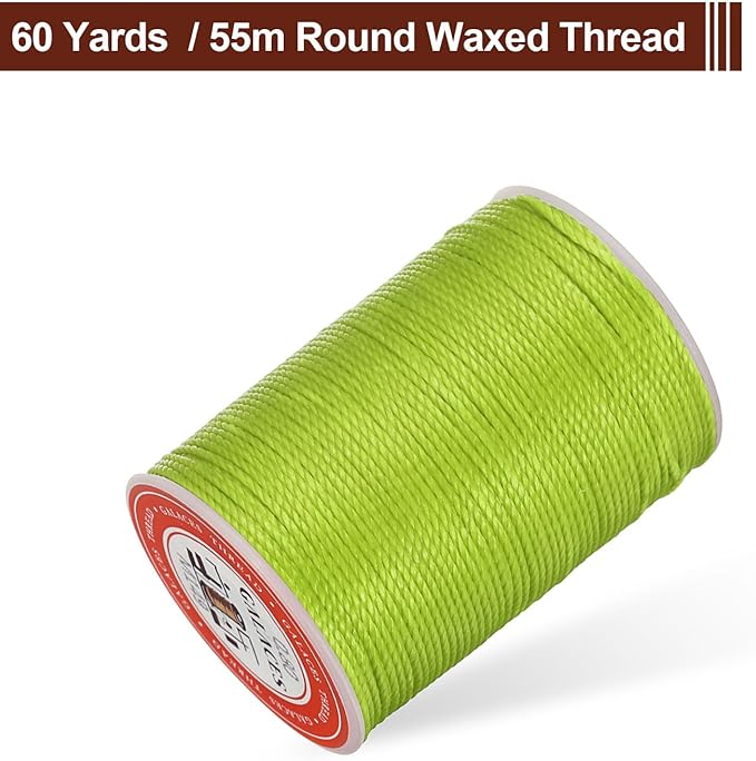 uxcell Round Leather Sewing Waxed Thread, 55m / 60 Yards Wax Polyester String, 0.8mm Waxed Stitching Cord for Leather Crafts, Bookbinding, Bracelets Braided, Bright Green