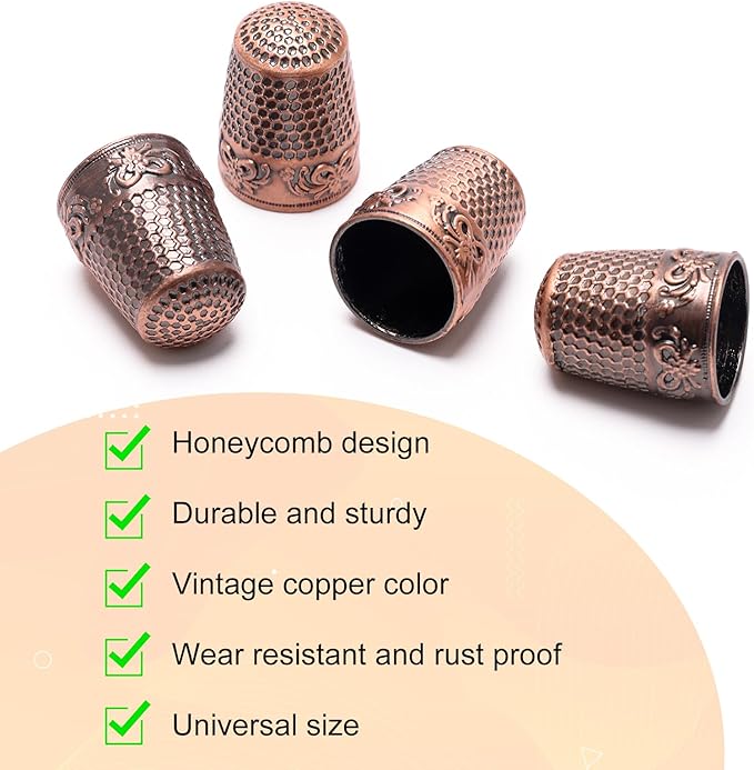 4Pack Thimbles for Hand Sewing, Sewing Thimble Hand-Working Sewing Thimble Finger Protector (Rose)