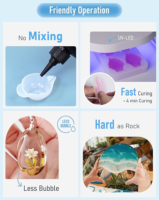Nicpro UV Resin 500g, 2 PCS Crystal Clear UV Epoxy Resin Kit, High Viscosity & Quick Curing Glue Hard for Jewelry Making, Craft, Doming, DIY and Coating
