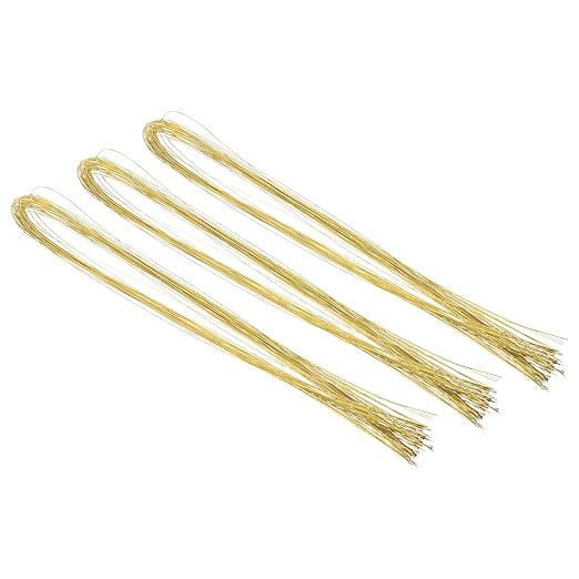 PATIKIL 32 Inch 24 Gauge Floral Stem Wire, 3 Pack/120 Pieces Bouquet Stem Paper Wrapped for DIY Crafts Flower Arrangements, Gold Tone