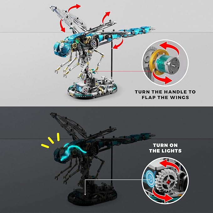 Mechanical Dragonfly Building Blocks for Adults, Insect Animal World Model with LED Light & Display Stand, Educational STEM Toys for Adult Home or Office Décor (866PCS)