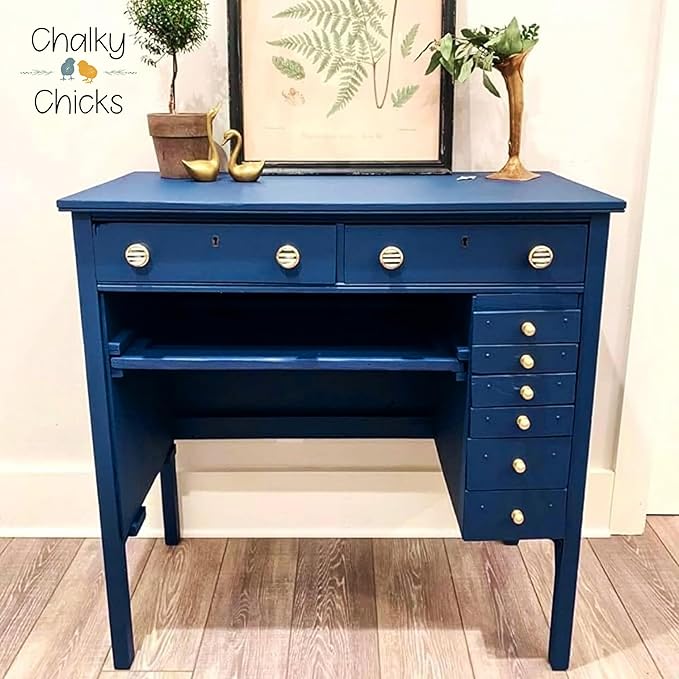 Chalky Chicks All-in-One Chalk Paint for Furniture or Cabinet - 32 Fl Oz - Matte Finish DC Blue Navy Blue for Metal, Wood Furniture Paint - No Sanding All-in-One for Home Decor & Crafts, USA Made