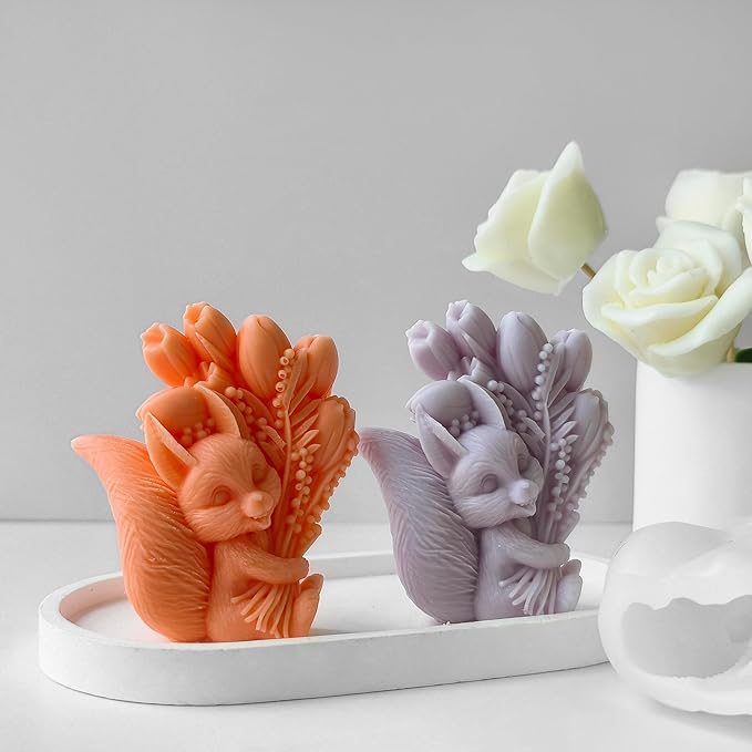 Squirrel Tulip Candle Resin Mold - Resin Casting Silicone Molds for Home Decor & Candle Making Wave Spiral Mold