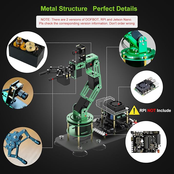 Yahboom Robot Arm Kit 6DOF for Raspberry Pi5 AI Programmable Electronic DIY Robot Hand Building with Camera for Adults ROS Open Source (RPI-DOFBOT Without Pi)