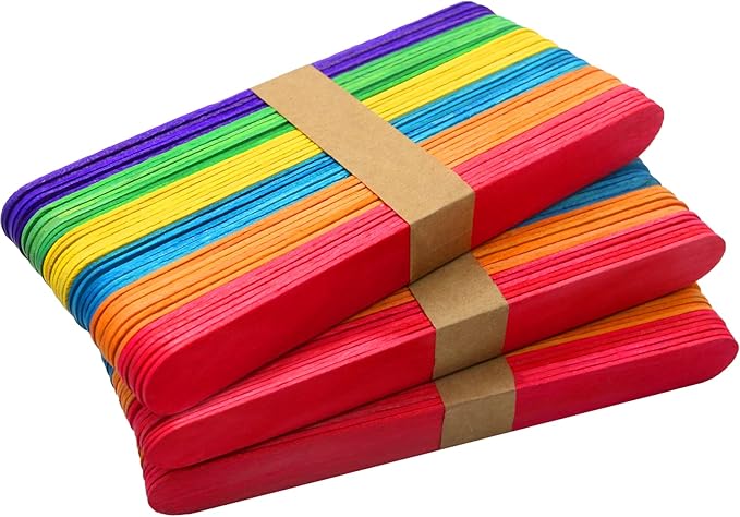 WISYOK 120 Pcs 6” Colored Jumbo Wooden Craft Sticks - Rainbow Wooden Popsicle Sticks for Creative Designs or Kids Education, Home Art Projects