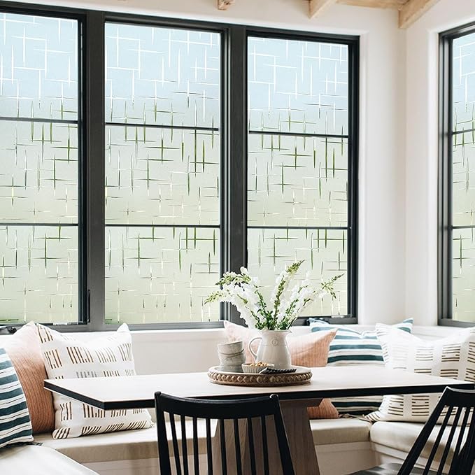 DOWELL Window Privacy Film Frosted Glass Window Film, Sun Blocking Non-Adhesive Glass Cling, Decorative Door Sticker, Self Static-Cling Tint Covering for Home Office, Cross Pattern 17.5" x 118.1"