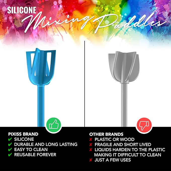 Epoxy Resin Mixer Silicone Paddles - 6 Reusable Pixiss Multipurpose Bidirectional Paint Stirrer for Drill Epoxy & Paint Mixer Drill Attachment - Paint Stirrers Epoxy Stirrer - Paint Mixer for Drill
