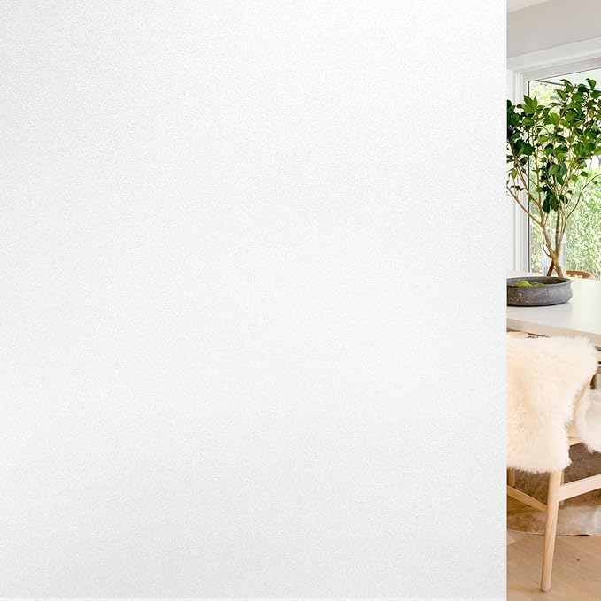rabbitgoo Window Privacy Film, Non-Adhesive Frosted Glass Window Film for Bathroom, Static Cling Heat Blocking Stickers for Home Indoor Opaque Frosting Coverings House Tint, Matte White 35.4"x 118.1"