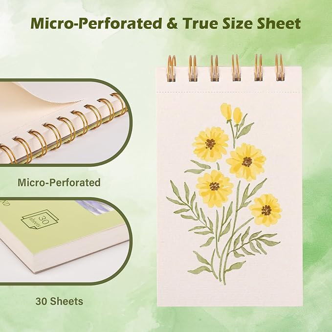 Watercolor Paper Pad 3.5x5.5 Inch | 30 Sheets 140lb/300g,Spiral-Bound, Tear-Resistant & No-Bleed | Artist-Grade for Water Color Paper/Ink | Compact Travel Sketchbook (Adults, Students, Outdoor)