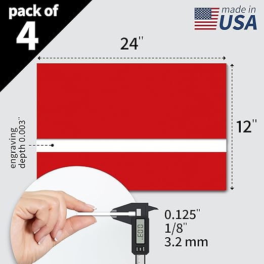 Trotec TroLase | 12"x24"x1/8", 4 Pcs | Red/White | 2 Ply | Modified Acrylic | Laser Engraving Double Color Plastic Sheet | Engraving Blanks for Laser, Saw, Guillotine | Made in USA