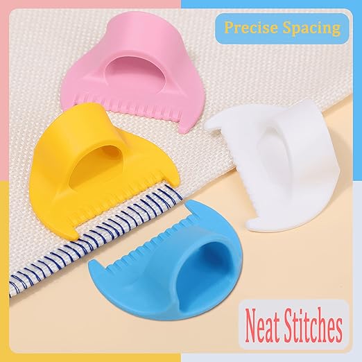 2 PCS Edge Lock Seam Guide, Mini Sewing Finger Ruler for Hand Sewing, DIY Sewing Kit Tool, Sewing Needle Gauge Measuring Guide Blue, 3mm+4mm
