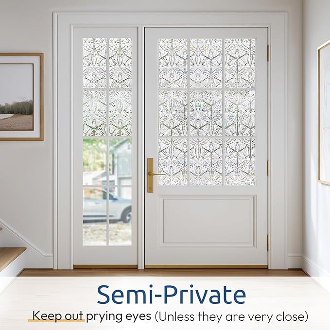 rabbitgoo Window Privacy Film Stained Glass Window Film, Decorative Stickers Removable UV Sun Blocking Clings Door Coverings, Diamond Pattern, 17.5 x 157.5 inches