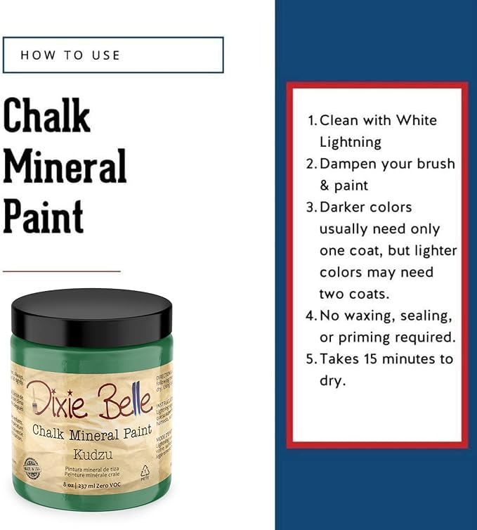 Dixie Belle Paint Company Chalk Finish Furniture Paint - Kudzu (8oz) - Matte Natural Green Chic Chalk Mineral DIY Furniture Paint