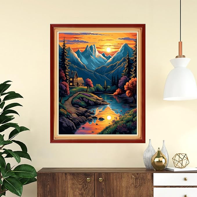 DMCVIVR Stamped Cross Stitch Kits for Adults Beginners Embroidery Kits 11CT Needlepoint Kits Cross Stitch Patterns Embroidery Patterns-Sunset Scenery 16x20 inch